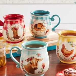 The Pioneer Woman Farmhouse Animal Mugs - Red, Blue, Yellow